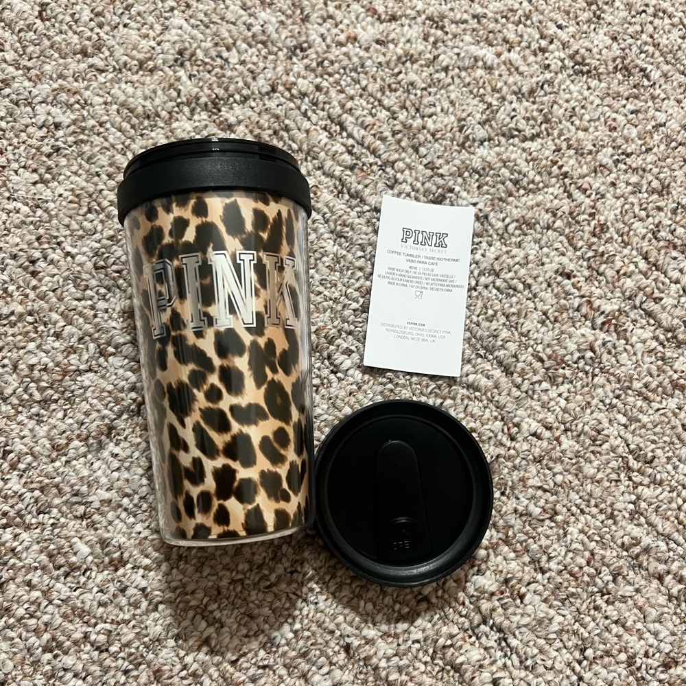 PINK Victoria's Secret Animal Print Mug with Black Lid